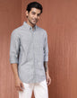 Fabindia Navy Cotton Blend Striped Regular Shirt