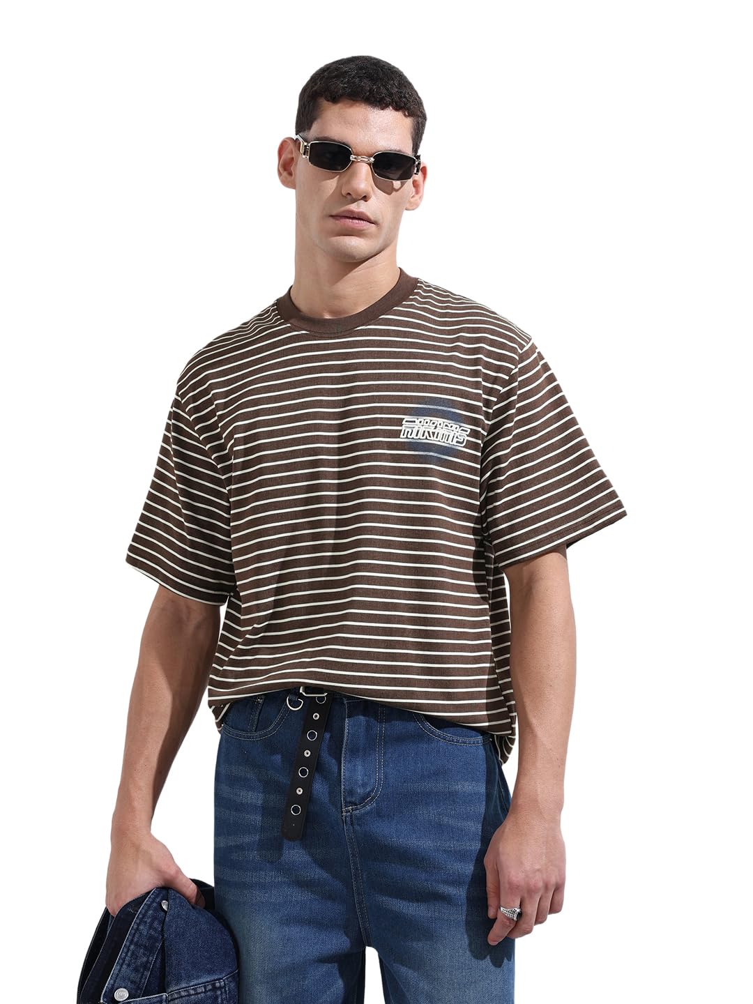 The Indian Garage Co Mens Relaxed Fit Striped Crew Neck Half Sleeves Sweater