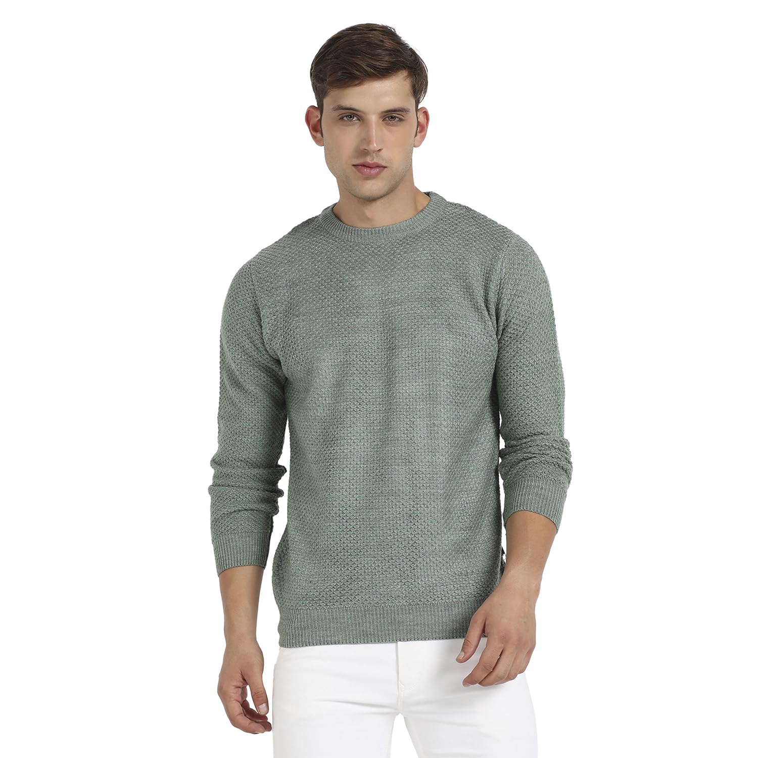 Campus Sutra Mens Cotton Casual Sweater (CBAWF23_CSMAWSR365_Sage Green