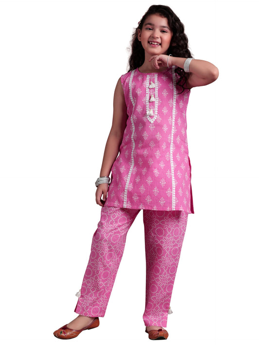 Libas Kids Womens Printed Cotton Straight Kurta With Trousers