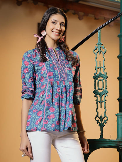 Stylum Womens Floral Printed Cotton Top