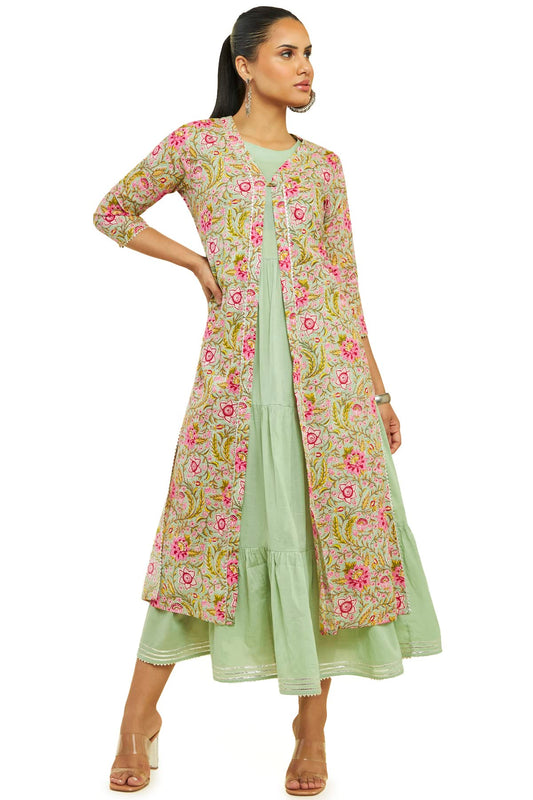 Soch Women Green Cotton Floral Print Kurta