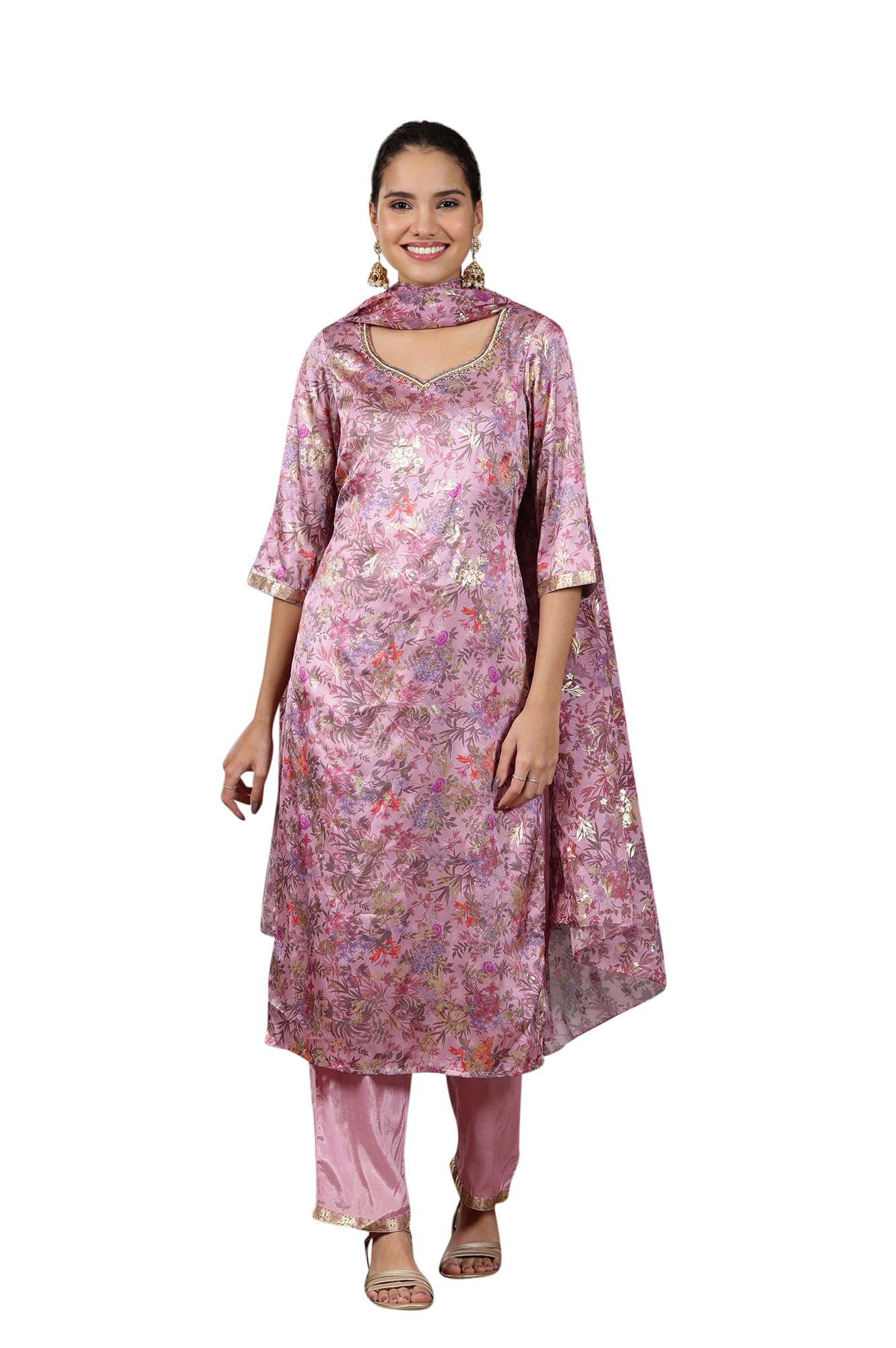 Aurelia WomenS Floral Printed Straight Kurta Set With Palazzos And Dupatta For Women