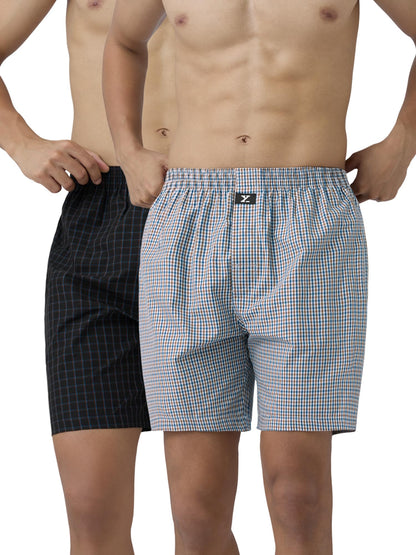 XYXX Mens Super Combed Cotton Checkmate Boxer Shorts Elasticated Waist, Drawstring | Loungewear for Men Pack of 2 (XXL; Jet Bla