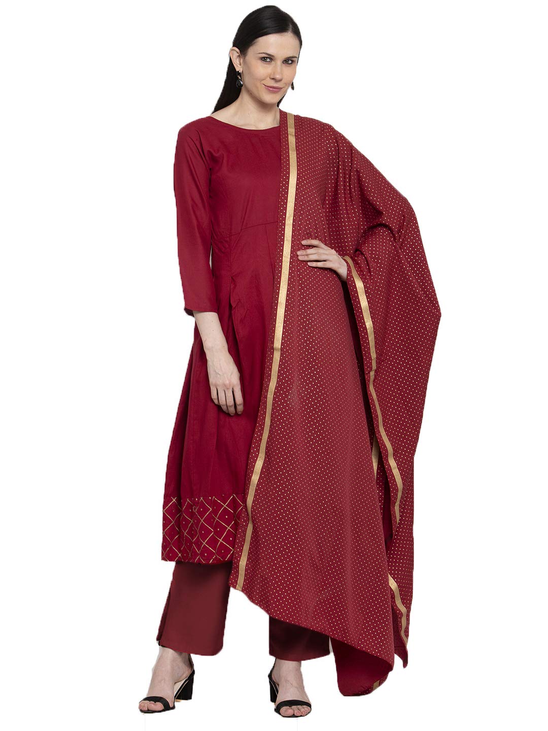 ANNI DESIGNER Womens Maroon Rayon Anarkali Kurti Plazzo Dupatta Set (CAN BE Maroon_L)