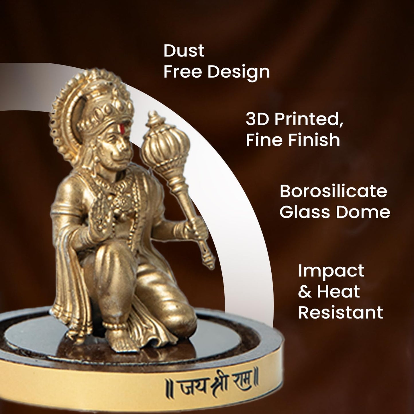 Astrotalk Resin Sankat Mochan Hanuman Murti | Hanuman Idol for Car, Home, & Mandir | Removes Obstacles, Brings Peace & Protection | 3D Printed Hanuman Ji Ki Murti in Borosilicate Dome, Gold