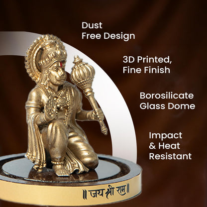 Astrotalk Resin Sankat Mochan Hanuman Murti | Hanuman Idol for Car, Home, & Mandir | Removes Obstacles, Brings Peace & Protection | 3D Printed Hanuman Ji Ki Murti in Borosilicate Dome, Gold
