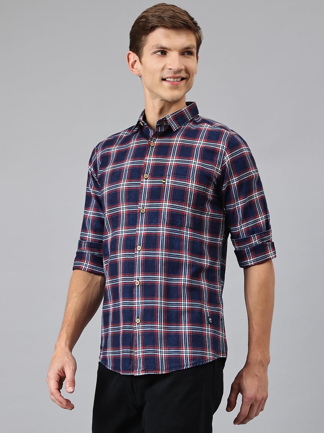 Thomas Scott Checkred Regular Fit Long Sleeve Spread Collar Casual Shirts for Mens