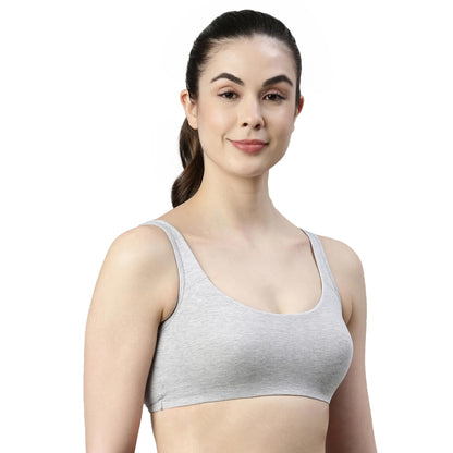 Enamor SB06 Low Impact Bra - Non-Padded, Wirefree & High Coverage Greymelange