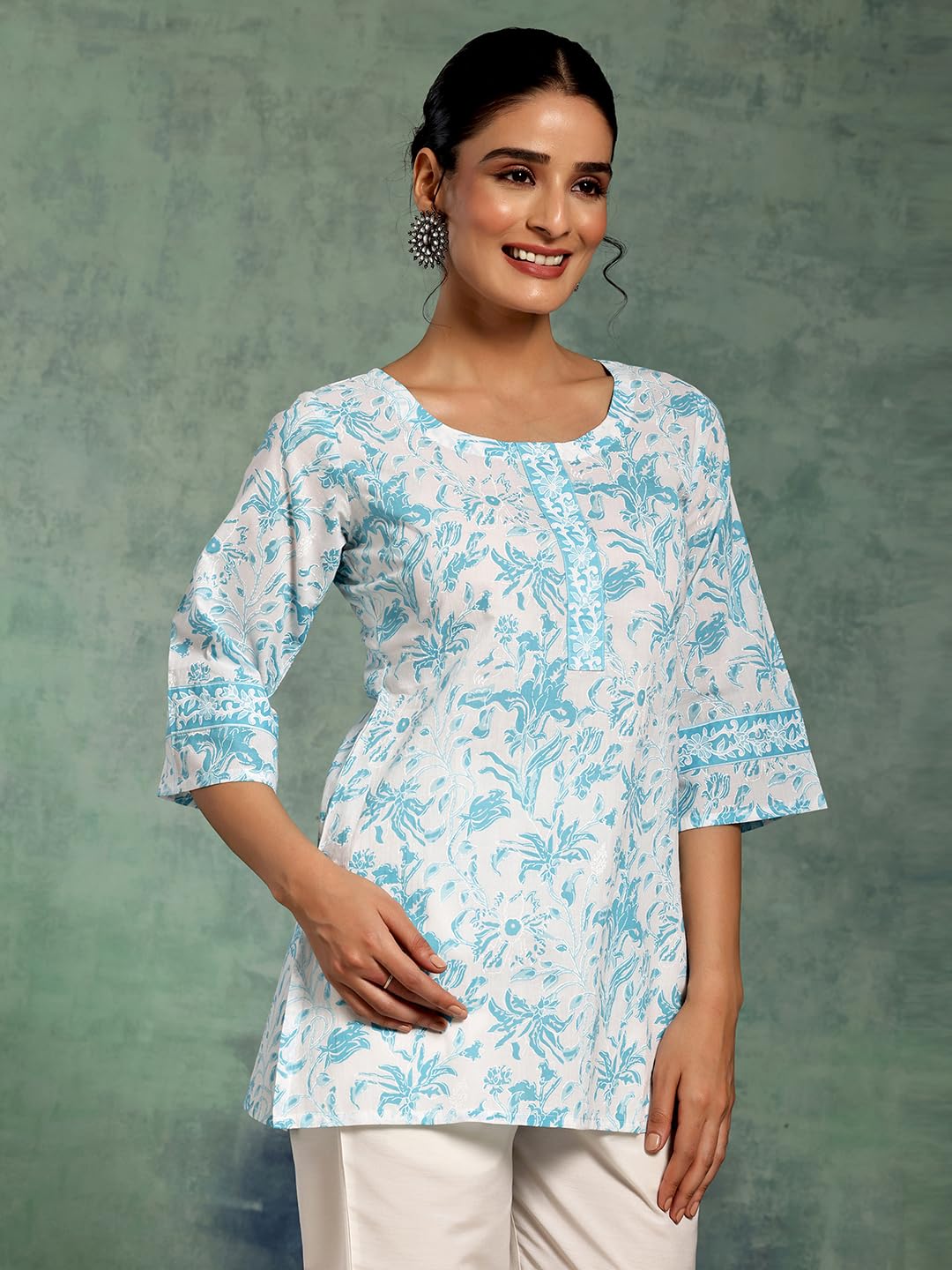 Libas WomenS Pure Cotton Printed Straight Kurtis (26865_White