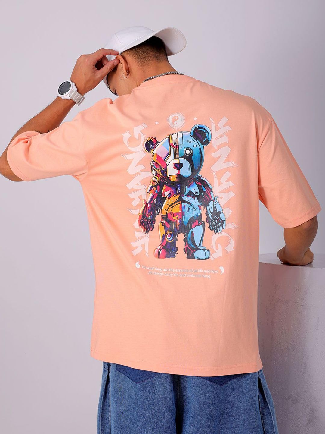 The Indian Garage Co Men Boxy Oversized Graphic Back Printed Round Neck Tshirt