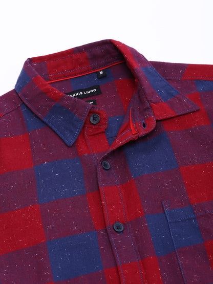 Dennis Lingo MenS Slim Fit Checked Casual Shirt (Red)