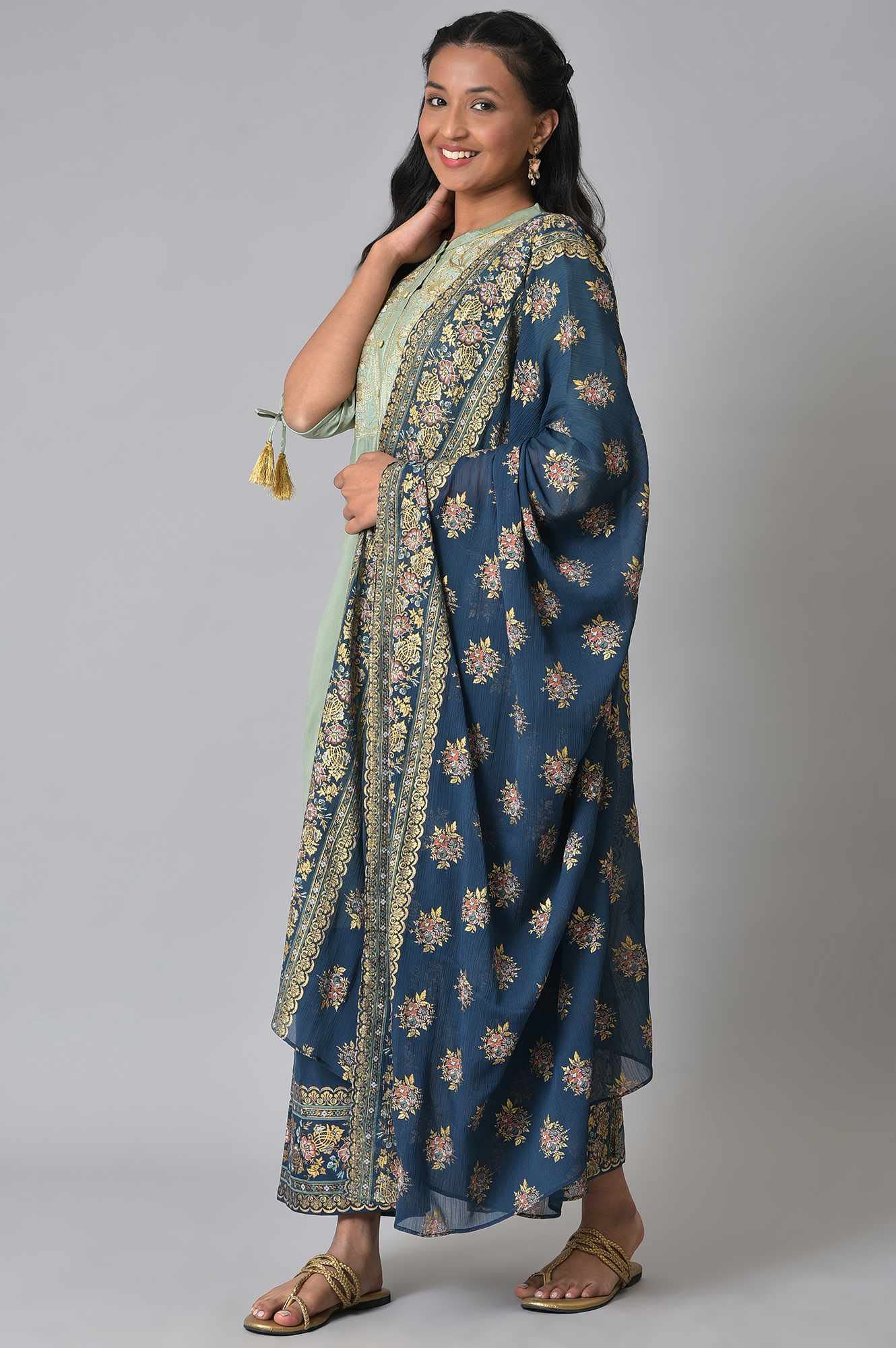 Green Zari Embroidered Festive Kurta Set
