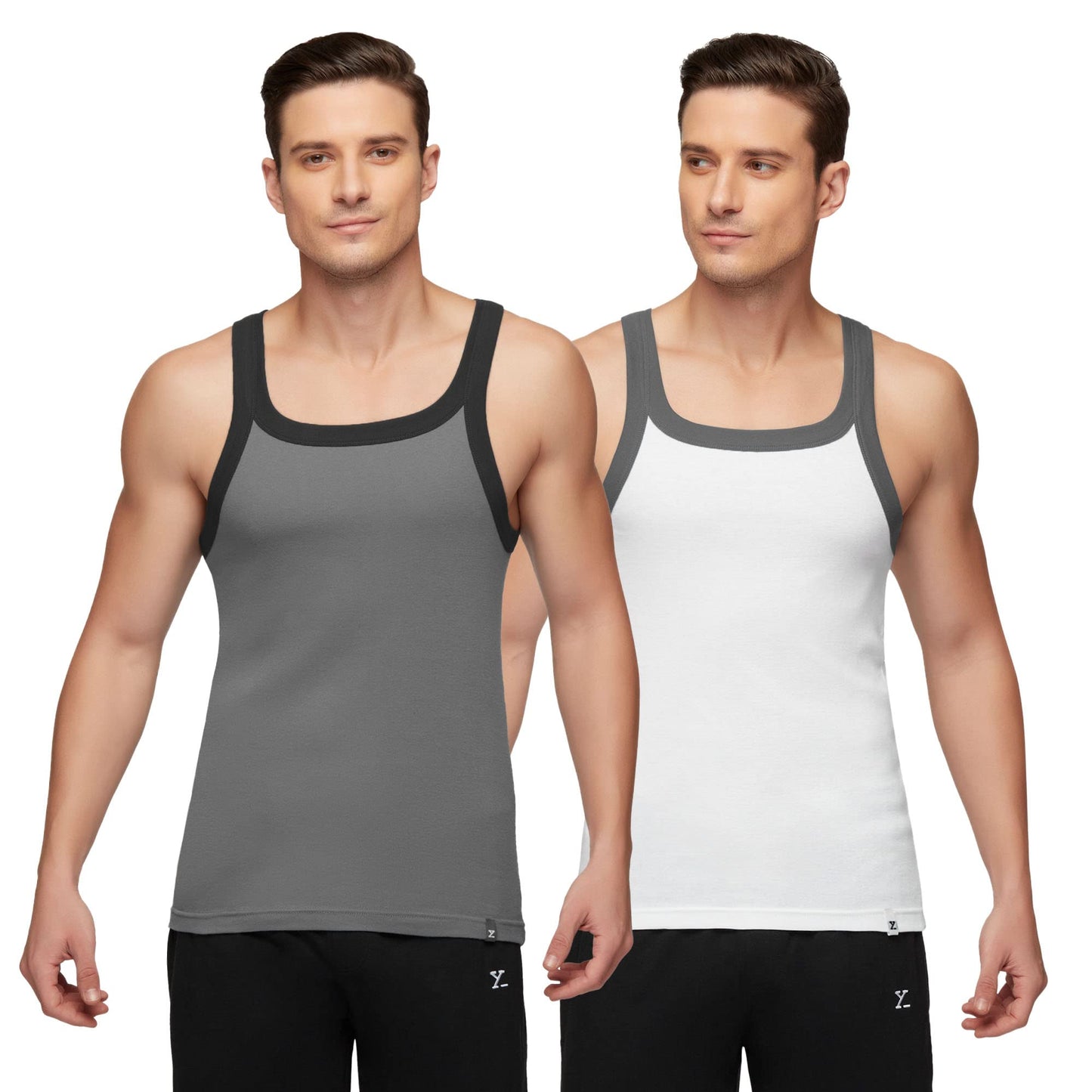 XYXX Mens Super Combed Cotton Square Neck Knitted Vest - High Moisture Absorbing Innerwear for Men with Anti-Bacterial Silver F