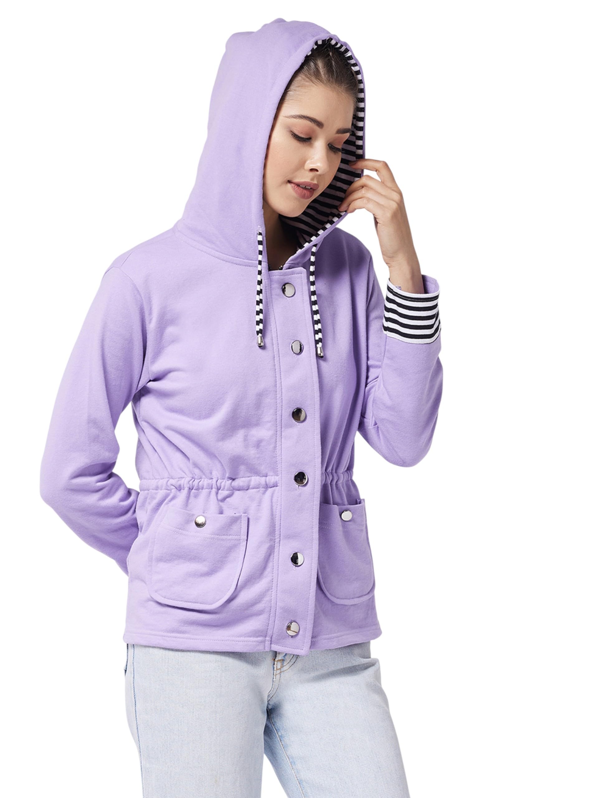 Miss Chase WomenS Hooded Full Sleeve Regular Jacket (Mcaw24Jkt99-15-254-03, Multicolored Base Lavender, S)