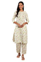 W Ecru Floral Printed Lace Cotton Kurta and Pant Set for Women
