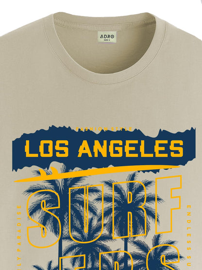 ADRO LA Surfers California Printed T-Shirt for Men - 100% Cotton, Regular Fit, Soft Breathable Fabric. (RN23-M-SRF-BE_Beige)