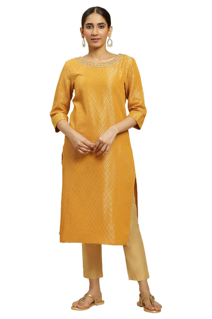 W For Woman WomenS Cotton Blend Solid Regular Kurta (23Auw12748-313367_Yellow