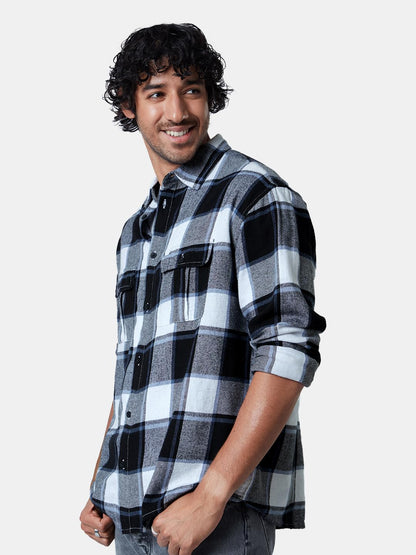 The Souled Store|Plaid: Grey White Mens and Boys Shirts|Full Sleeve|Regular fit Solid |100% Cotton Grey White Color Men Utility
