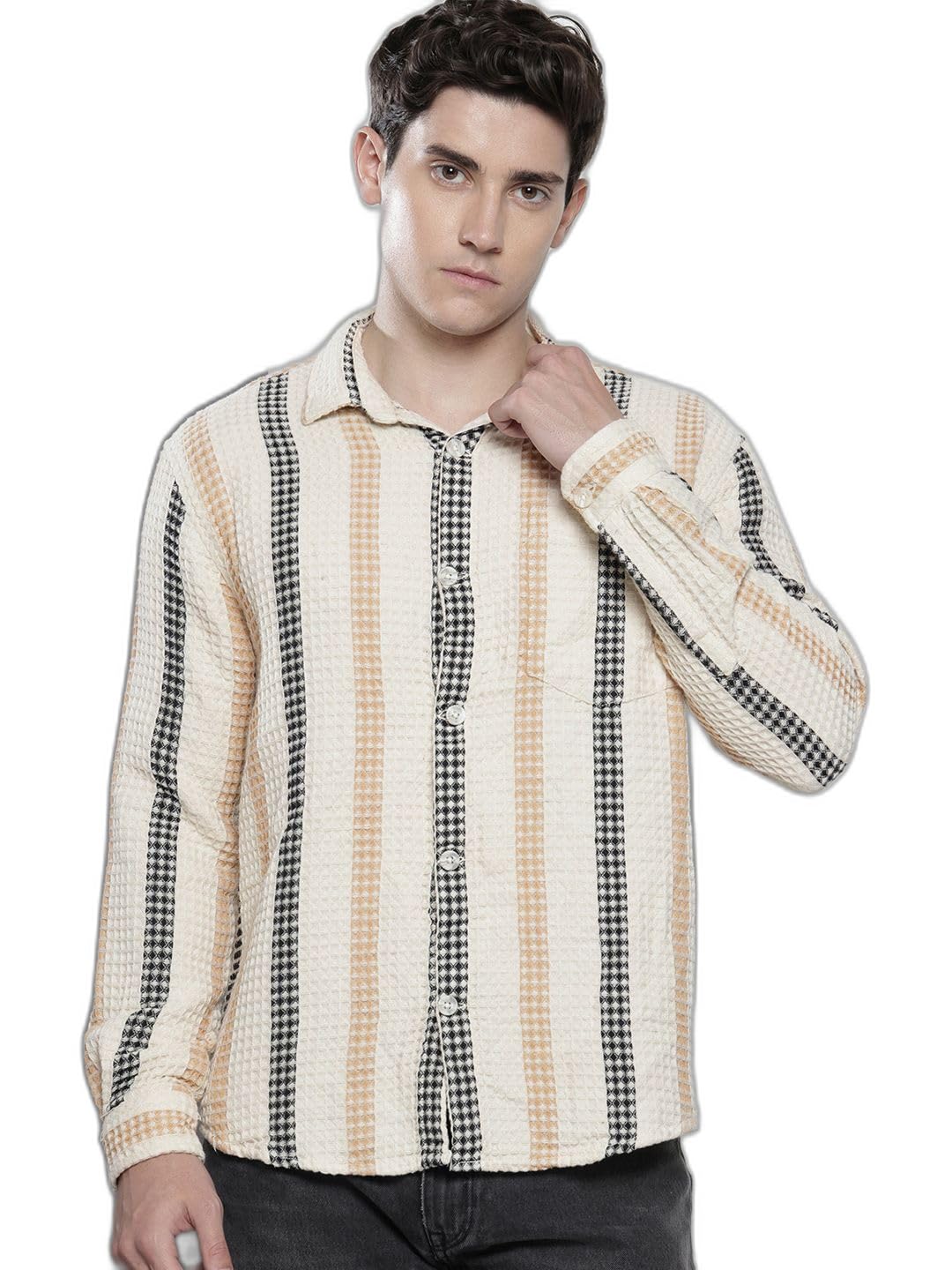 The Indian Garage Co Mens Relaxed Fit Textured Sweater