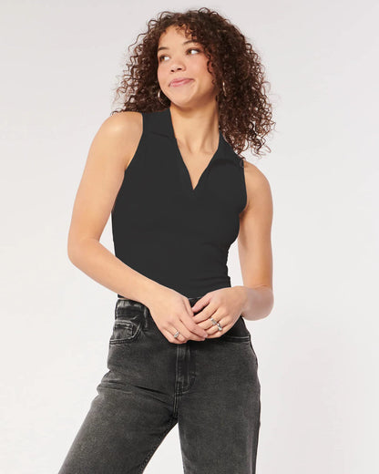 Shasmi Womens & Girls Solid Ribbed Polo Club Collar Sleeveless Slim Fit Simplicity Tank Tops (Pack of 2) (TOP 49 Black Purple