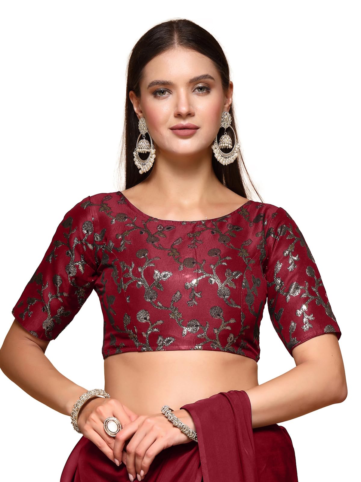 OOMPH! Readymade Blouse for Women, Brocade, Boat Neck, rbbl498