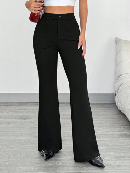 Toochki Womens Regular Fit Mid Rise Solid Kycra Ankle Length Regular Trouser Pant Black