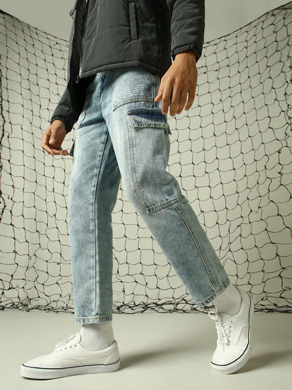 Hubberholme Men Washed Cotton Tapered Fit Mid- Rise Jeans 9 Blue