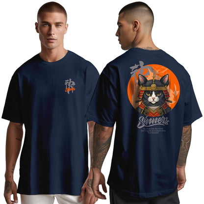 Peppyzone Mens Oversized Fit T-Shirt (PZ-OST-Trendy50_Navy Blue