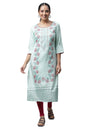 Aurelia Women's Brook Green Floral Printed Viscose Straight Kurta_23AUA14513-504931_XS