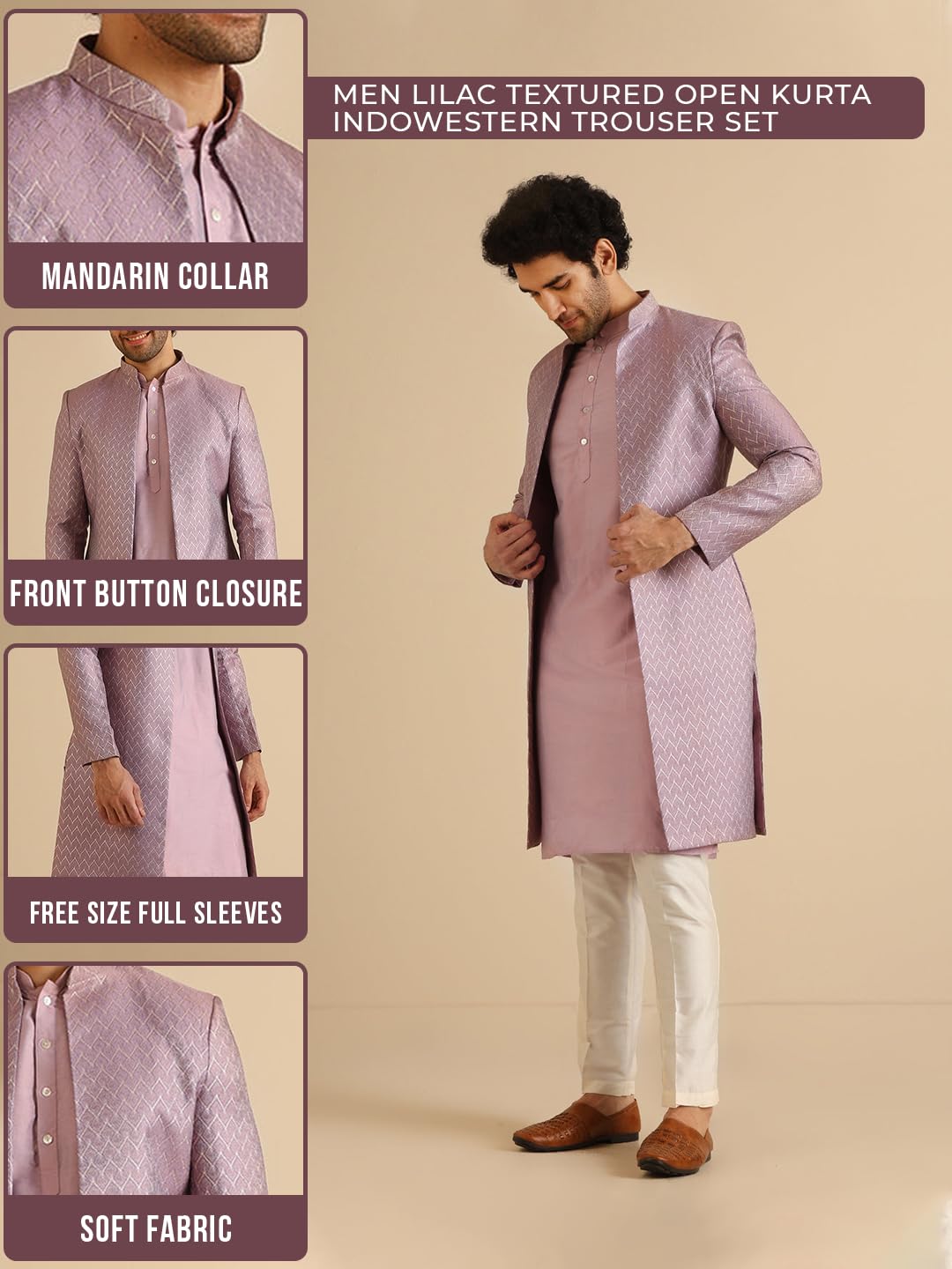 Kisah Sherwani Set For Men  Silk Blend Jacquard Textured Indo Western Sherwani With Kurta And Trouser | Designer Ethnic Outfit F