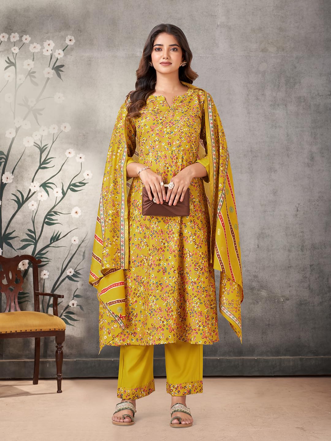 Pratham Blue WomenS Viscose Rayon Printed Anarkali Kurta With Palazzos And Dupatta |Kurta Set For Women |Women Kurta |Women Pri