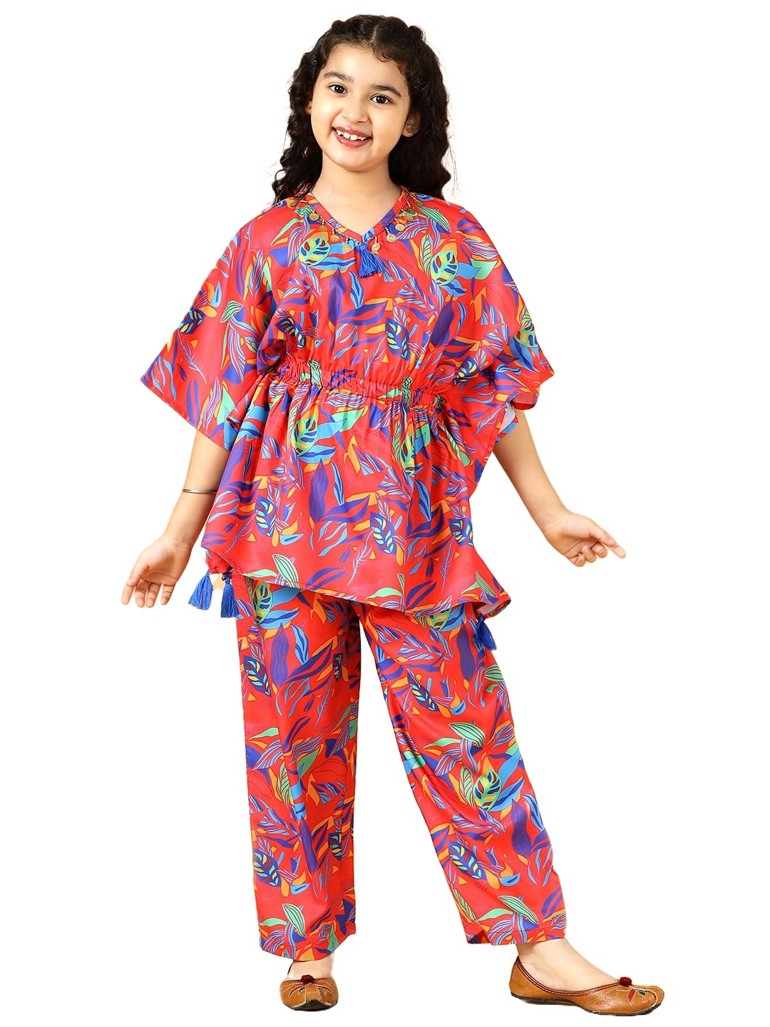 A.T.U.N. (ALL THINGS UBER NICE) Girls Printed Polysilk Top with Straight Pant Set