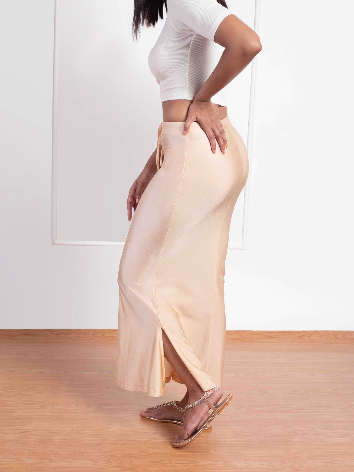 NYKD Everyday Saree Petticoat for Women - Shapewear with Drawstring, Side Slit, Mermaid Cut - Saree Shapewear, NYOE01, GOLD