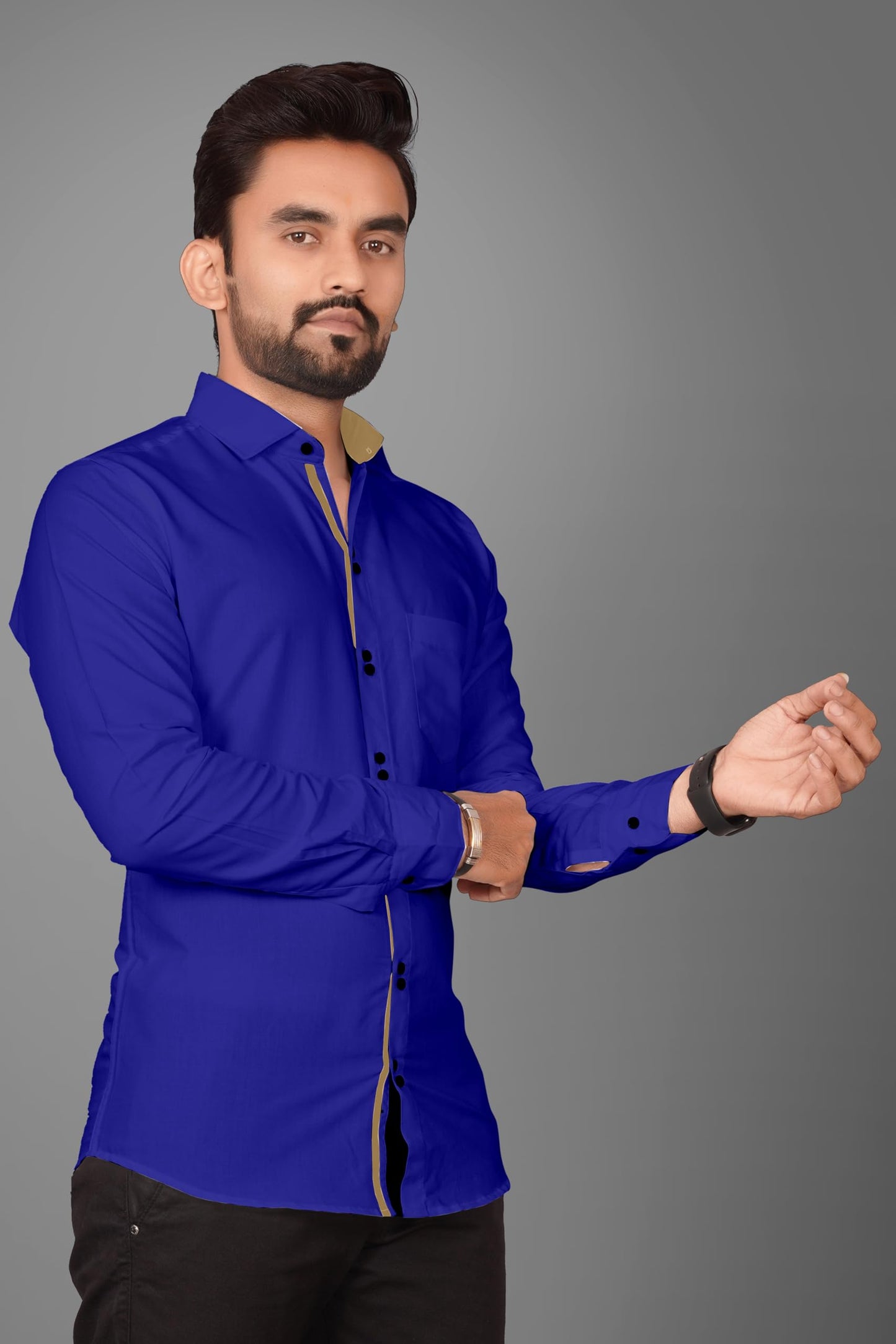 Besix MenS Blue Cotton Blend Full Sleeve Shirt For Man With Tailored Fit Spread Collar And Standard Length - Formal Stylish Wea