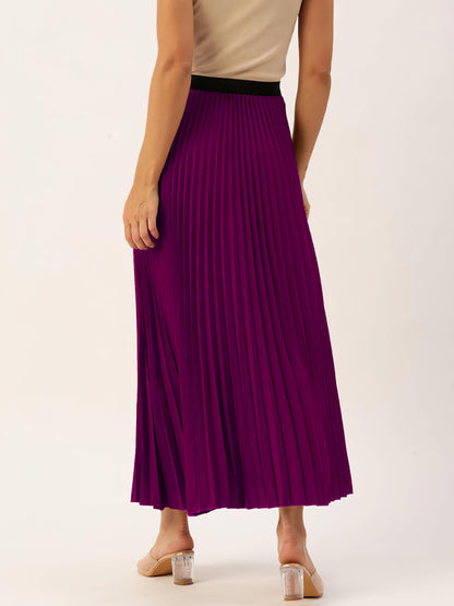 Kzully | Women Accordian Pleat Maxi Flared Skirt Purple