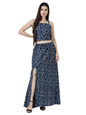 POPWINGS Casual Bagru Printed Cotton Top and Skirt Co-Ord Set for Women || Pom Pom Top and Long Slit Skirt Dress Set for Women |