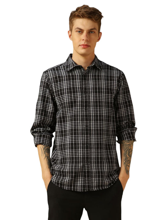 Dennis Lingo Men Black Checks Cotton Regular Fit Full Sleeve Shirts
