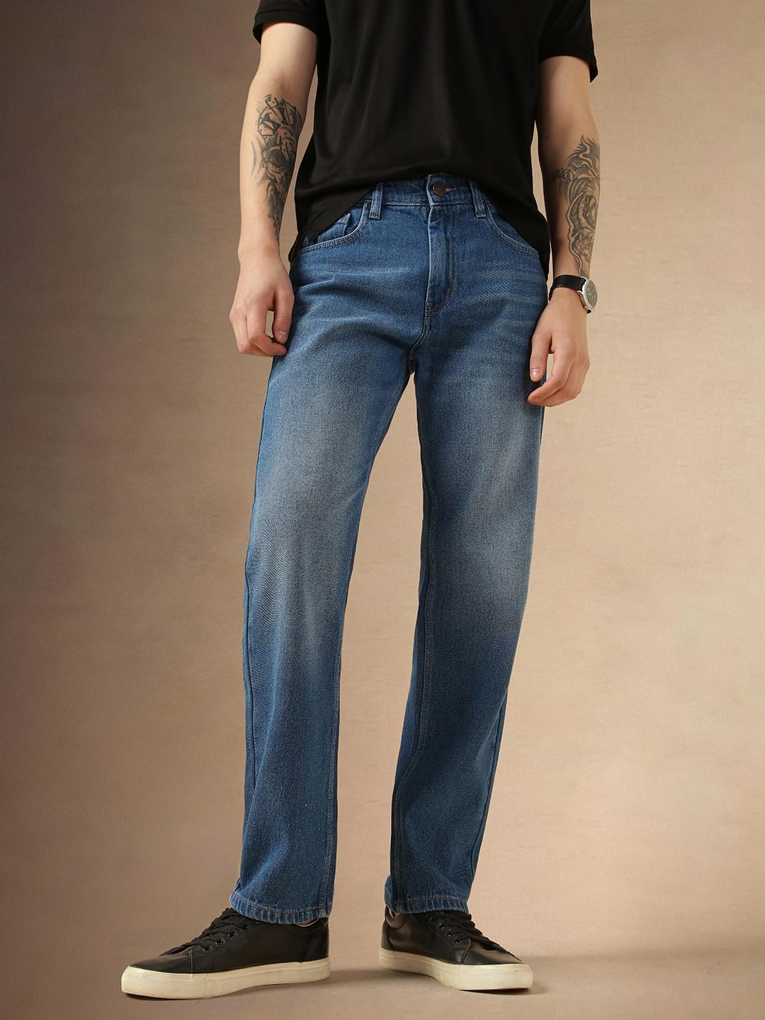 Dennis Lingo Men Blue Cotton Relaxed Fit Mid-Rise Jeans