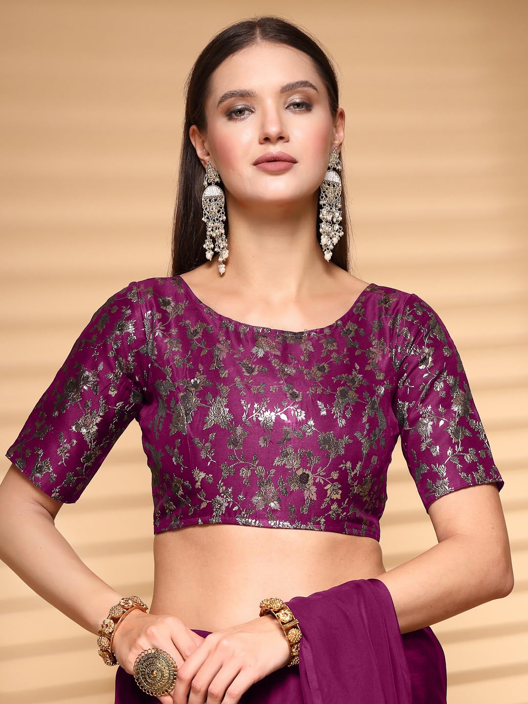 Oomph! Readymade Blouse For Women, Brocade, Boat Neck, Rbbl523