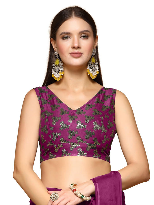 OOMPH! Readymade Blouse for Women, Brocade, Sleeveless, V-Neck, rbbl660