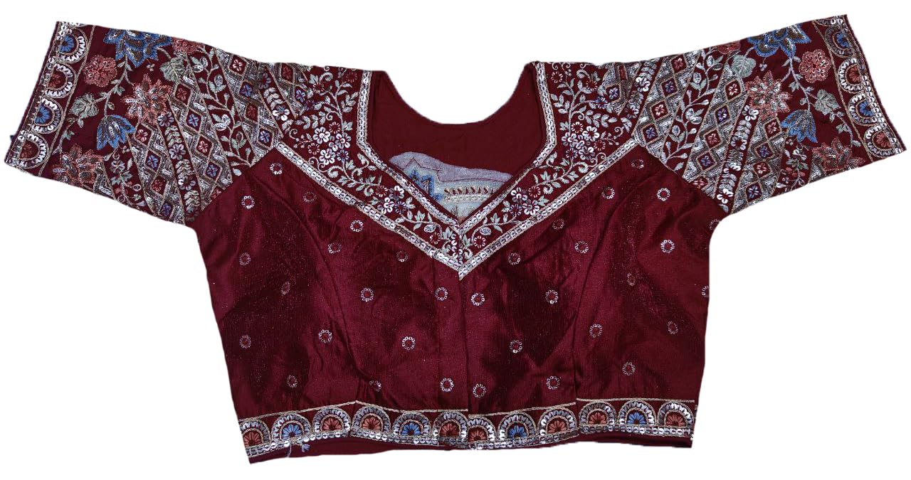 Pujia Mills WomenS Ethnic Wear Golden Codding With Multi Embroidery Sequence Work Sweetheart Neck Half Sleeve Readymade Bridal