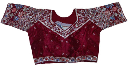 Pujia Mills WomenS Ethnic Wear Golden Codding With Multi Embroidery Sequence Work Sweetheart Neck Half Sleeve Readymade Bridal