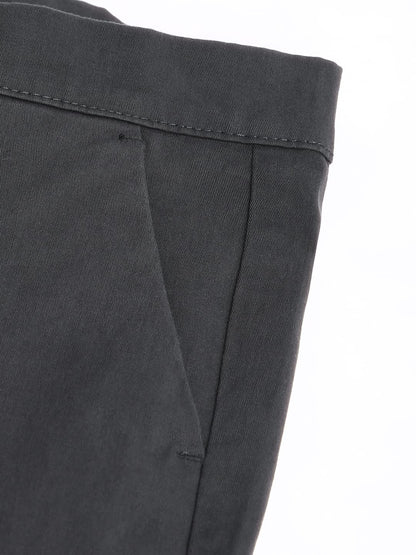 Dennis Lingo Solid Cotton Mens Casual Trouser, Tapered Fit, Mid Rise, Stretchable Ankle Length Chino Trousers Charcoal Grey