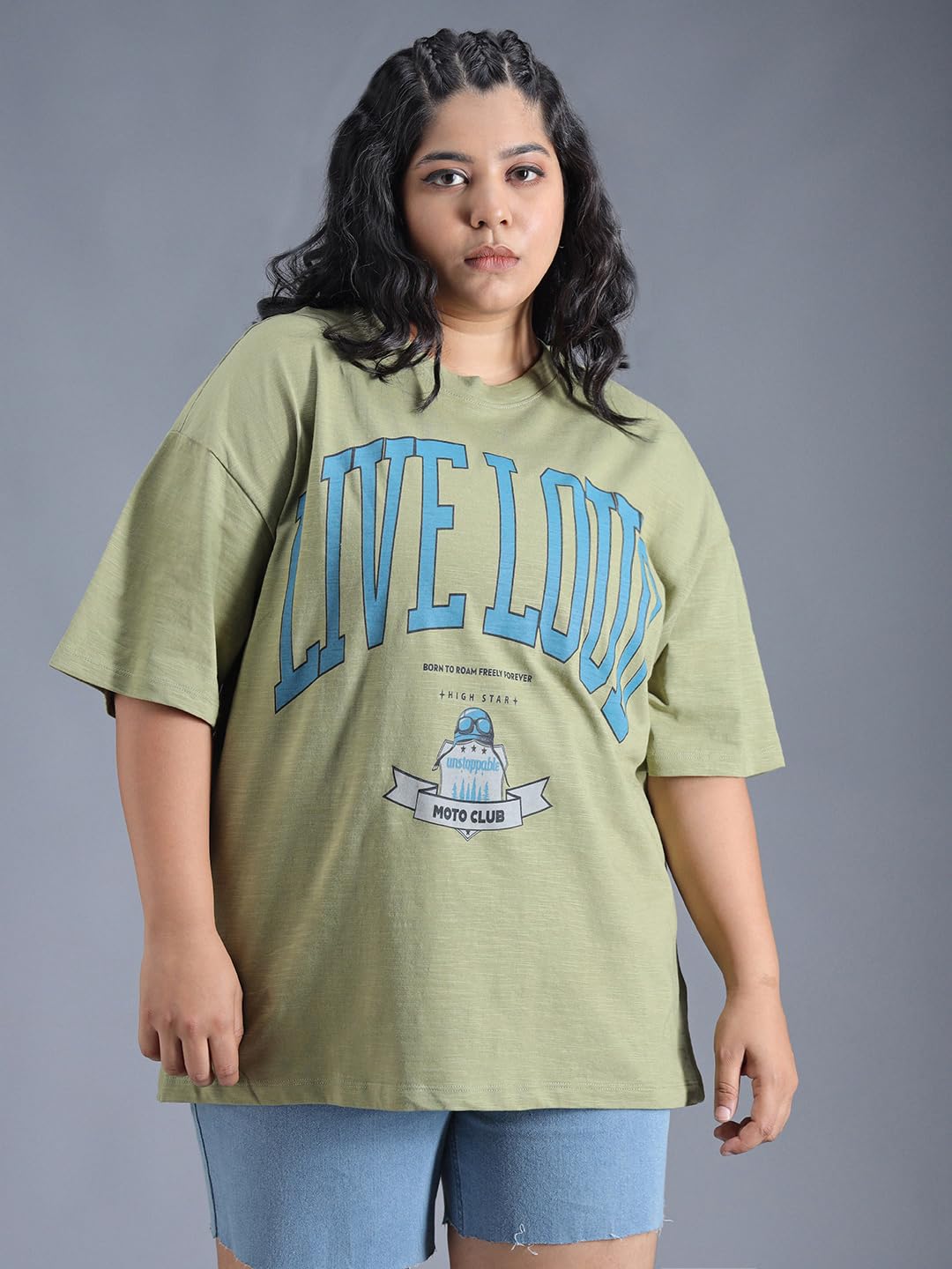 High Star WomenS Oversized Fit T-Shirt (Hswtss24F8_Sg_Green