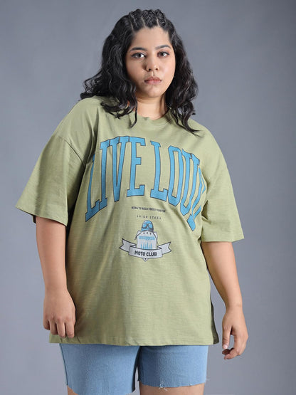 High Star WomenS Oversized Fit T-Shirt (Hswtss24F8_Sg_Green