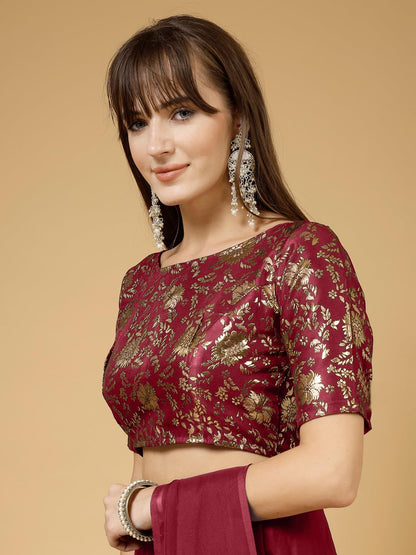 Oomph! Readymade Blouse For Women, Brocade, Boat Neck, Rbbl506