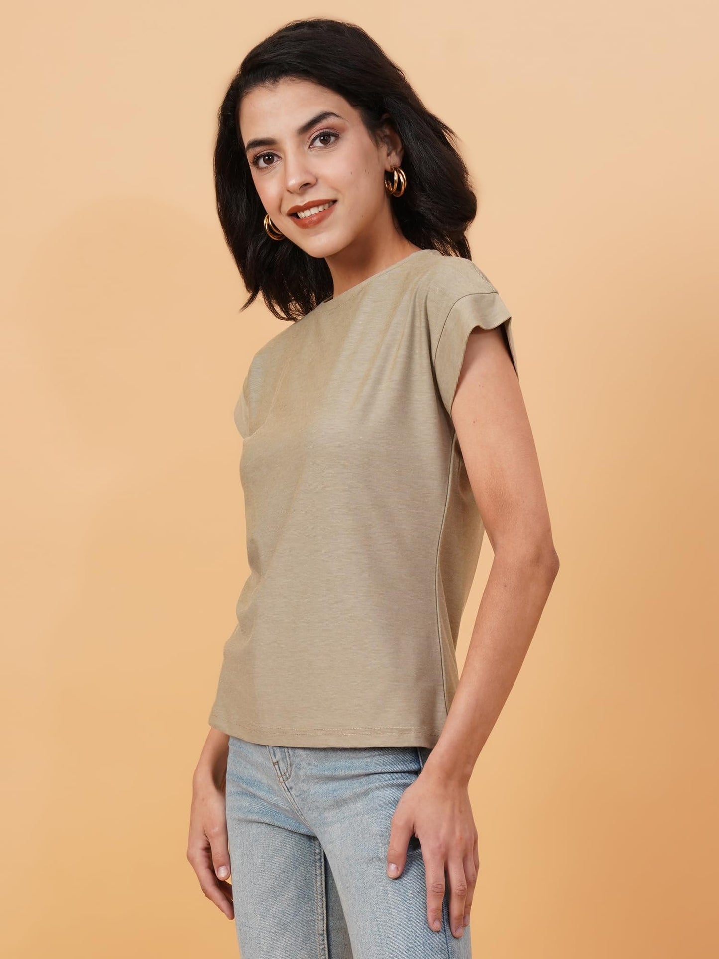 Kotty WomenS Solid Round Neck Cotton Blend T-Shirt