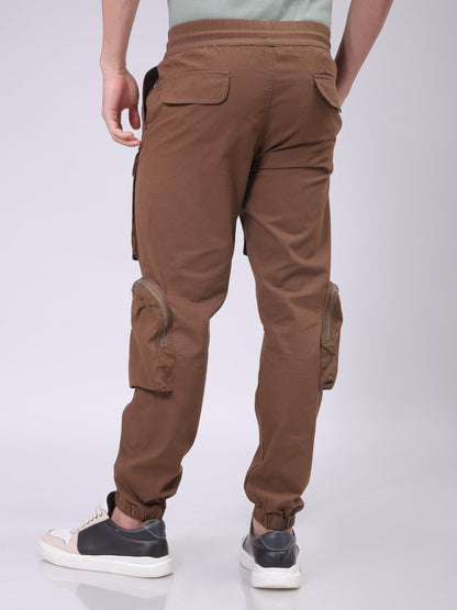 The Indian Garage Co Men Regular Fit Solid Mid-Rise Elasticated Cuffed Cargo Joggers