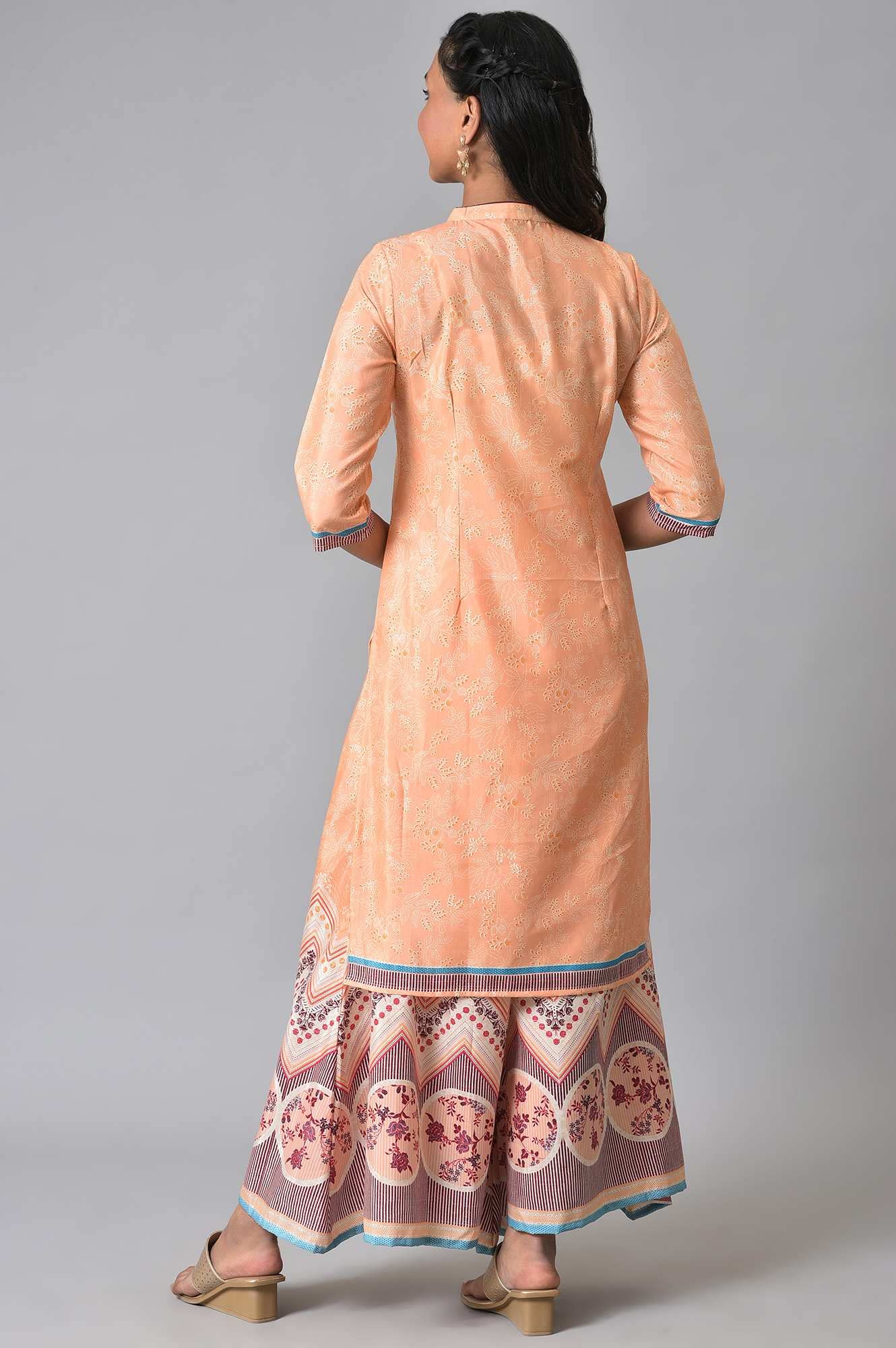 Peach Printed Summer Kurta Set
